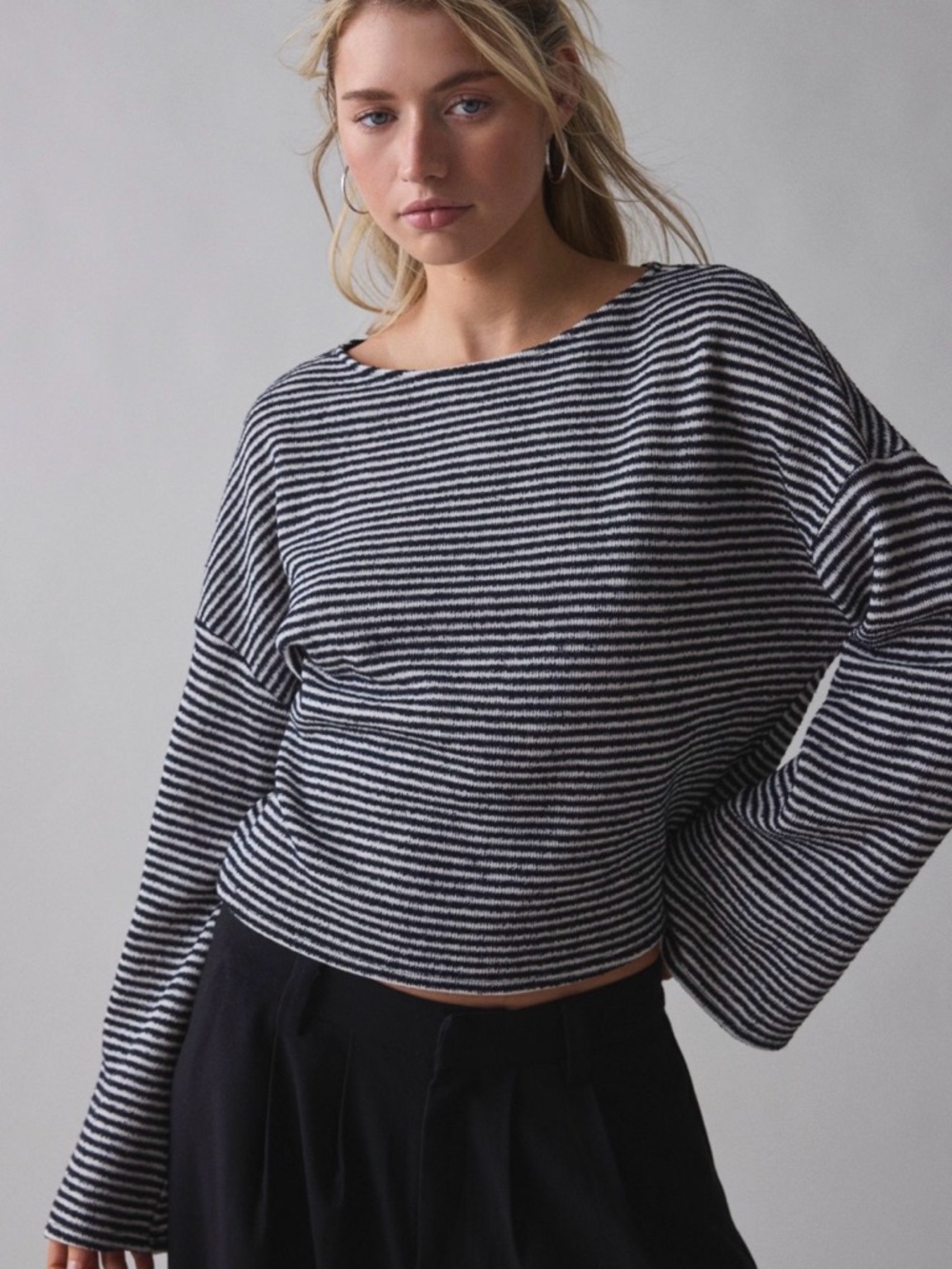 ReMADE By UO French Terry Stripe Drippy Sleeve Top - Black/White (S)